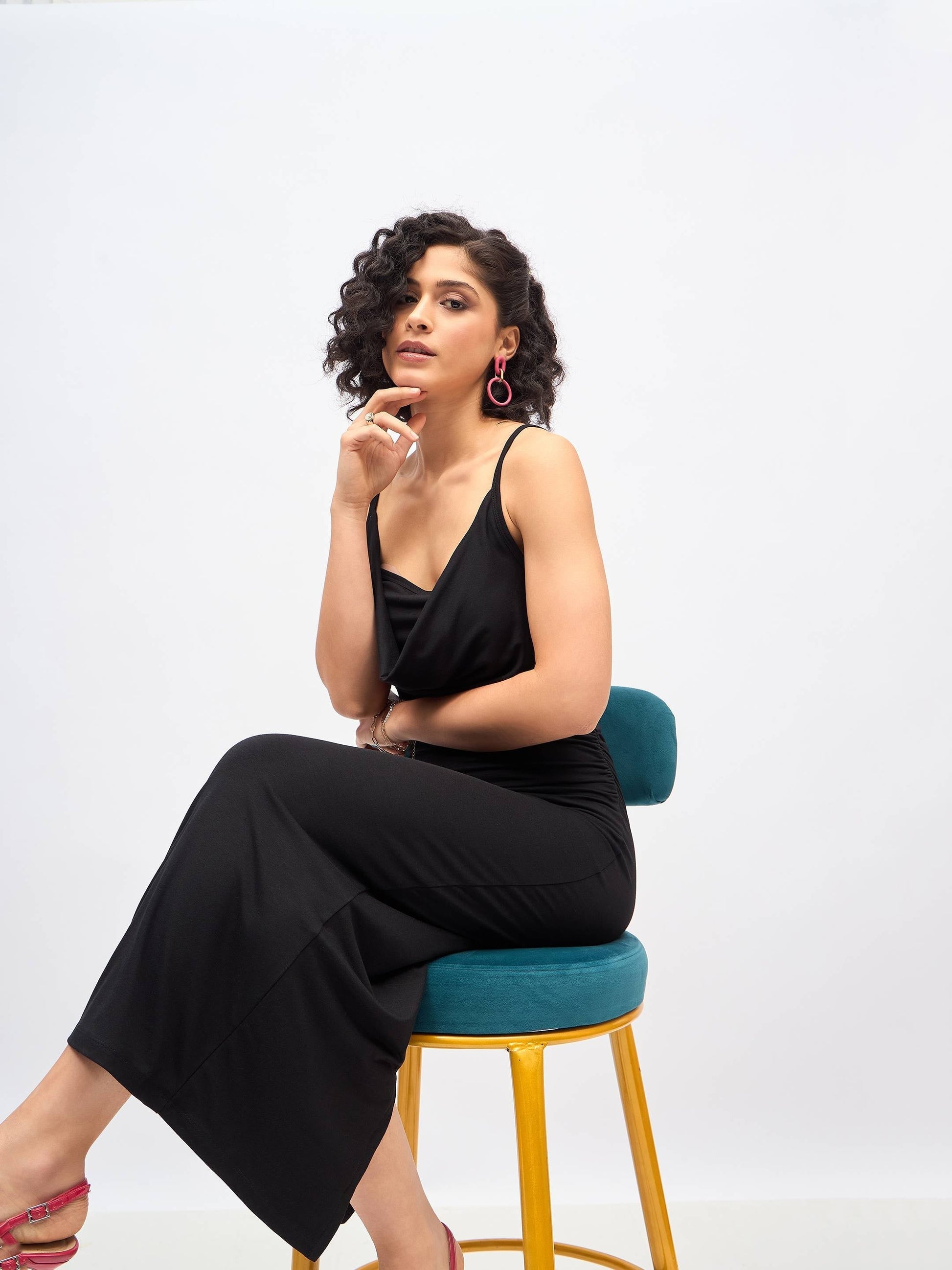 Black Cowl Neck Bodycon Maxi Dress-SASSAFRAS