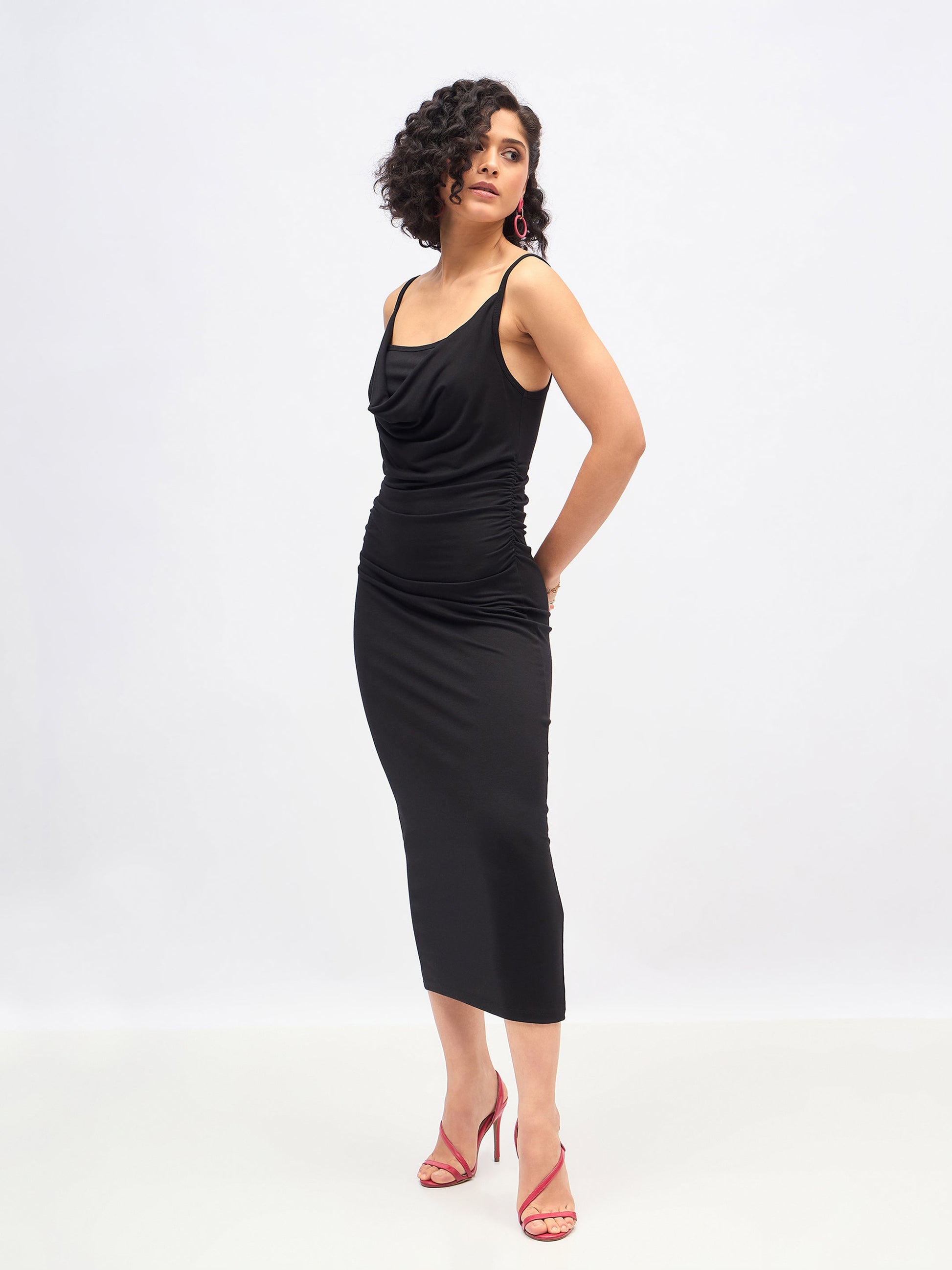 Black Cowl Neck Bodycon Maxi Dress-SASSAFRAS