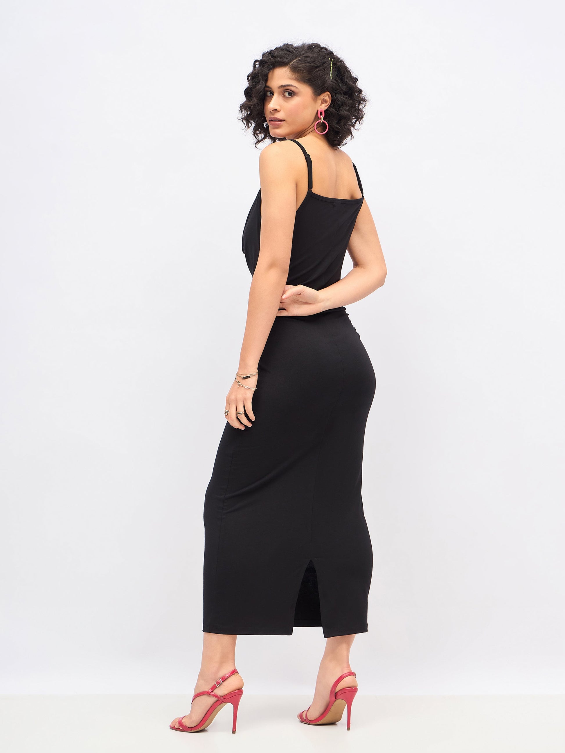 Black Cowl Neck Bodycon Maxi Dress-SASSAFRAS