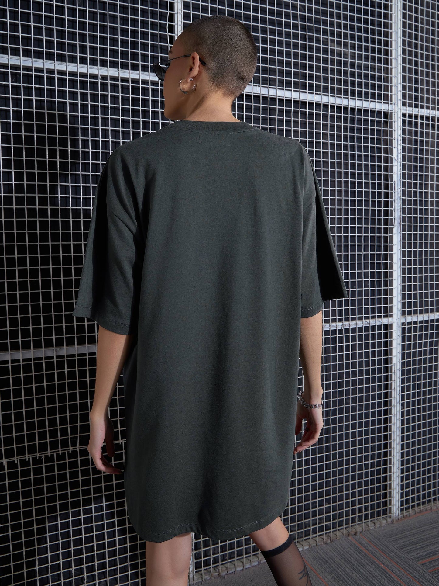 Women Grey Freedom Printed Oversized T-Shirt Dress