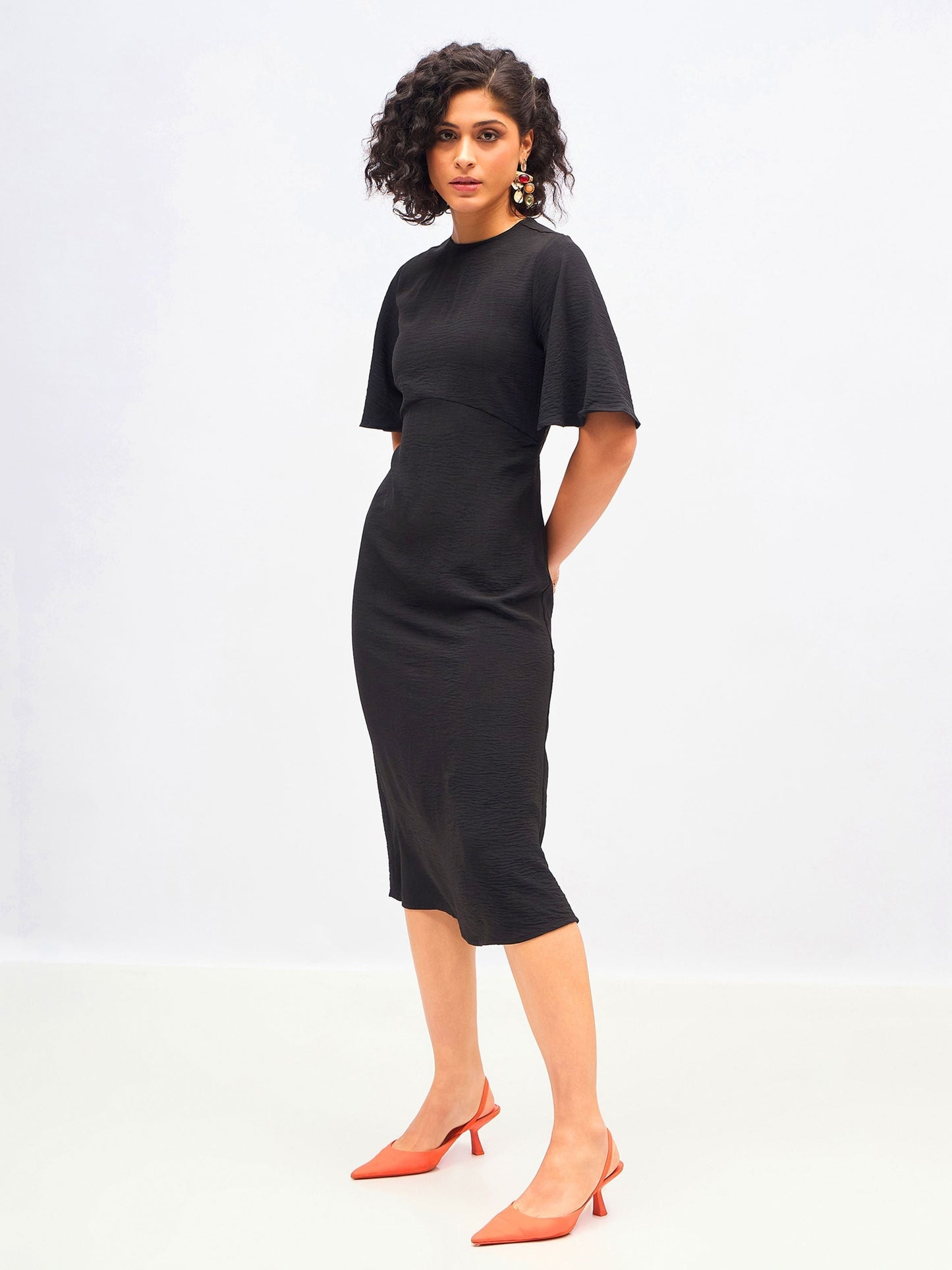 Women Black Knit Back Cut-Out Midi Dress