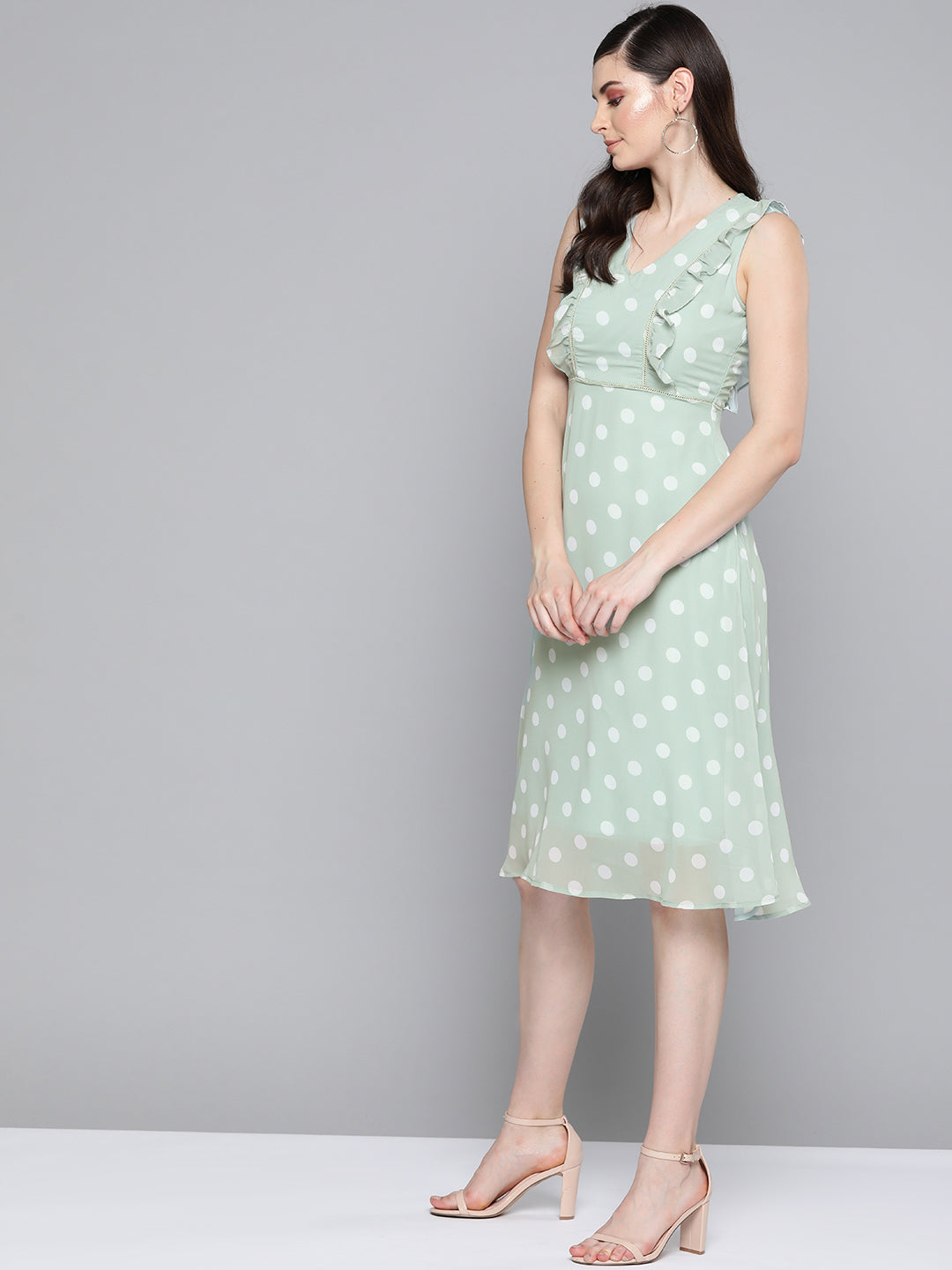 Olive Polka Dot Midi Dress