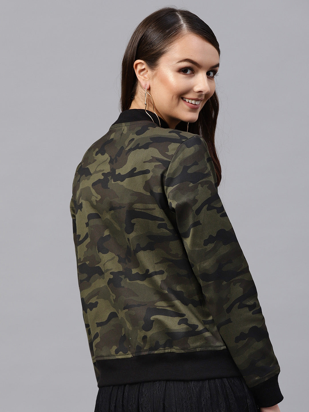 Women Green Camouflage Bomber Jacket
