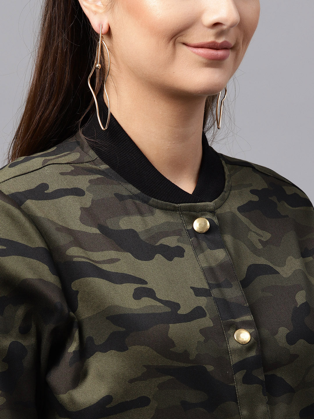 Women Green Camouflage Bomber Jacket