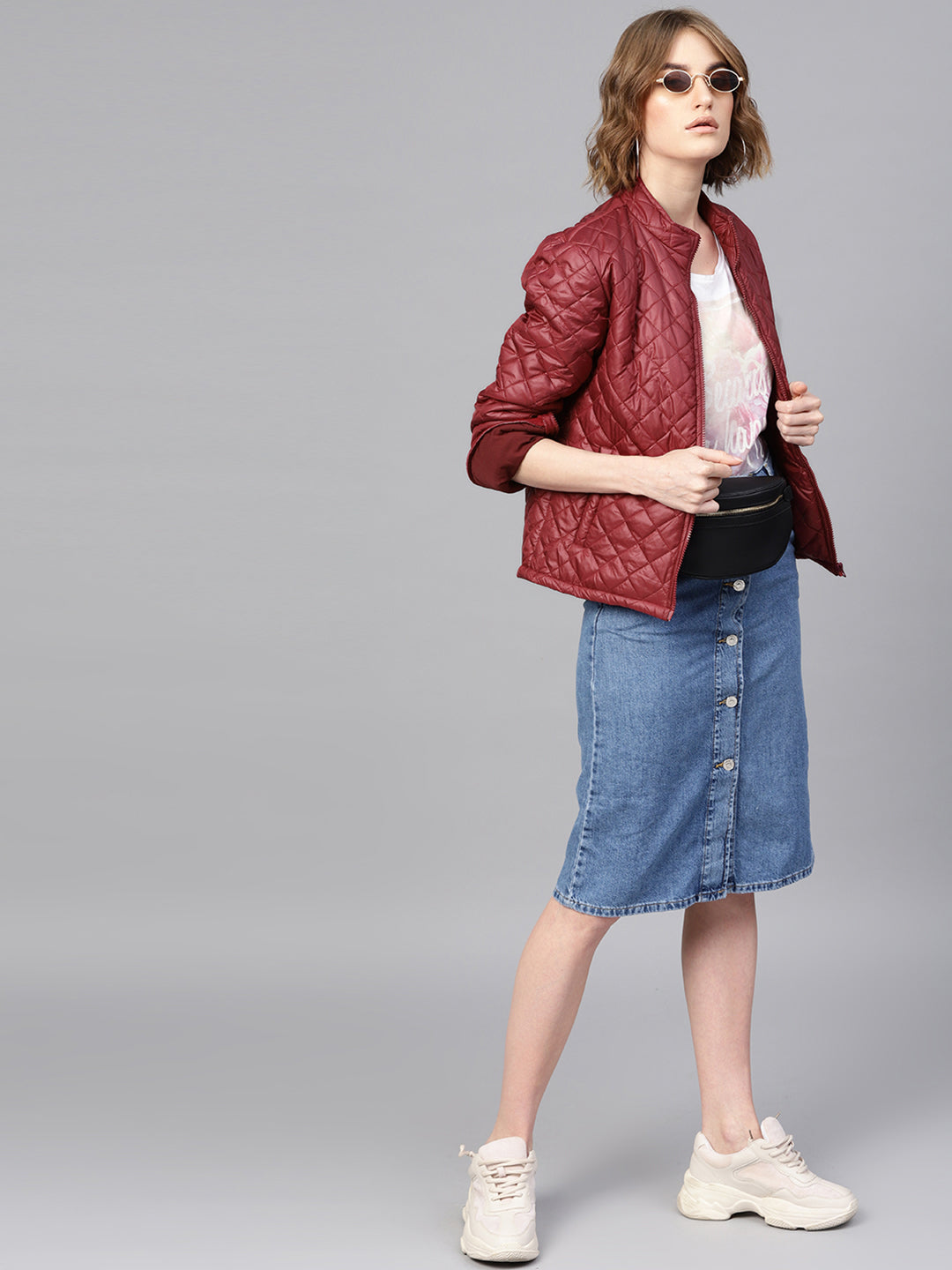 Women Burgundy Quilted Jacket