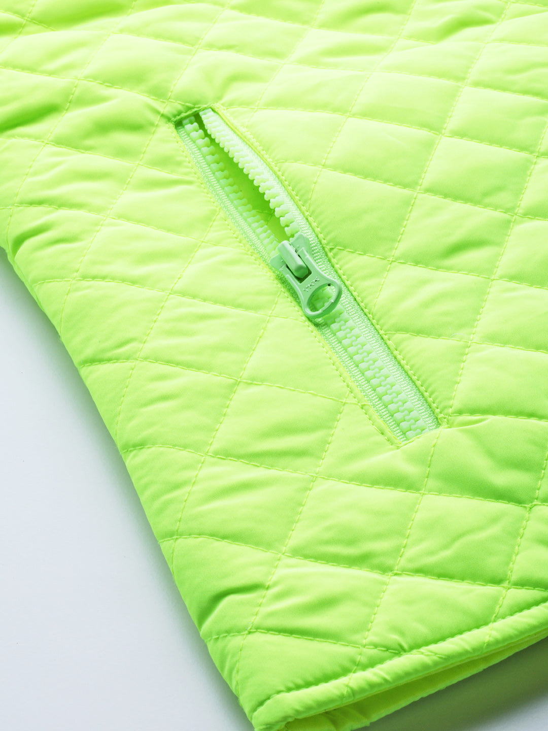 Women Neon Green Sleeveless Puffer Jacket