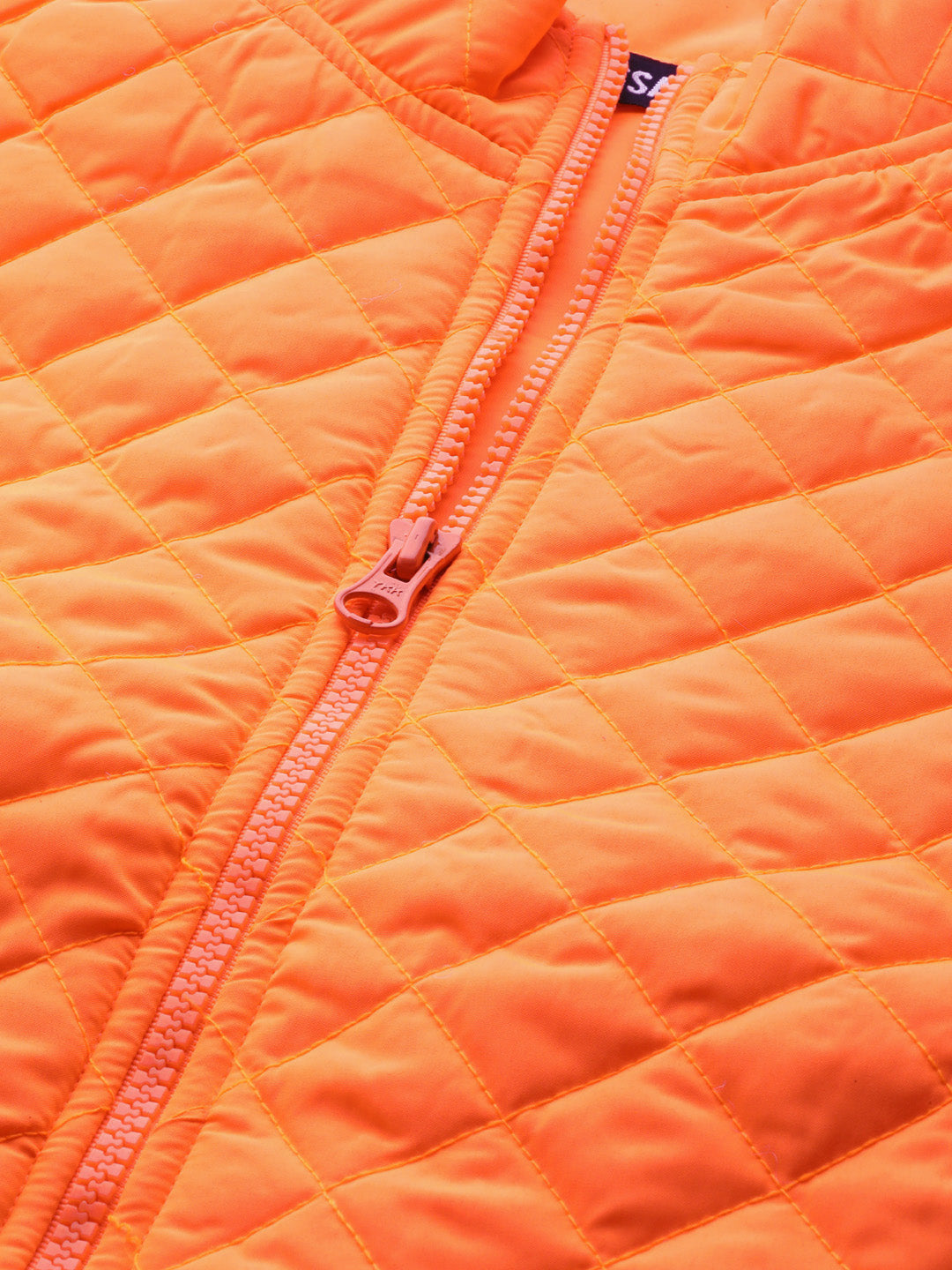 Women Neon Orange Sleeveless Puffer Jacket