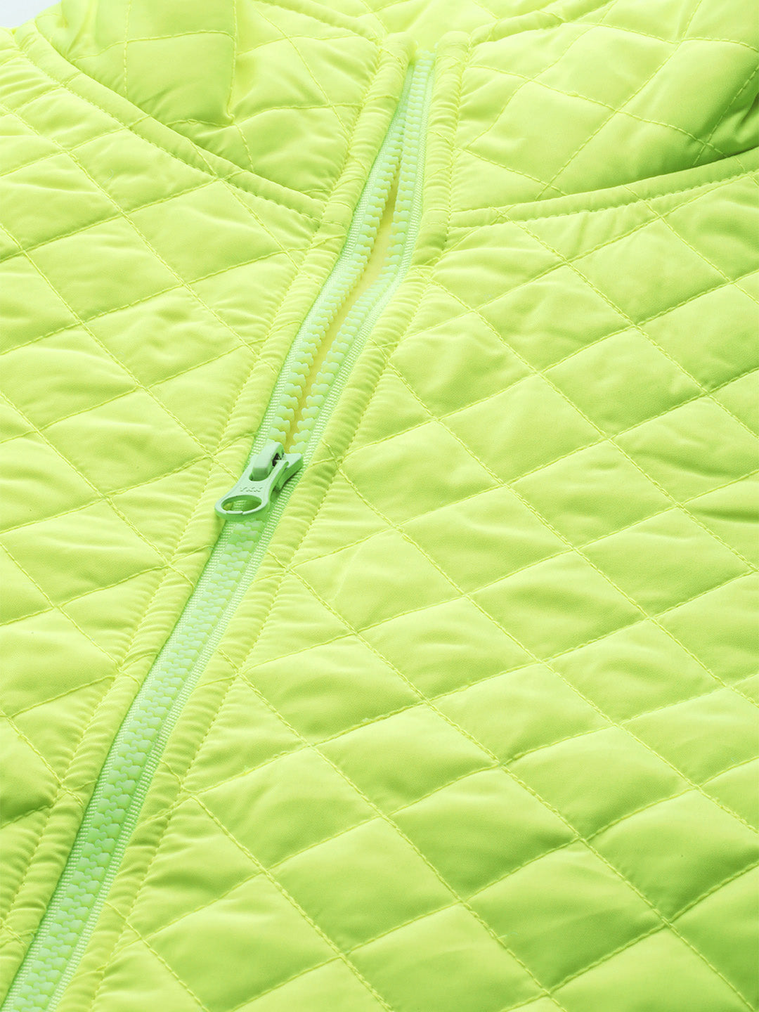 Women Neon Green Quilted Jacket