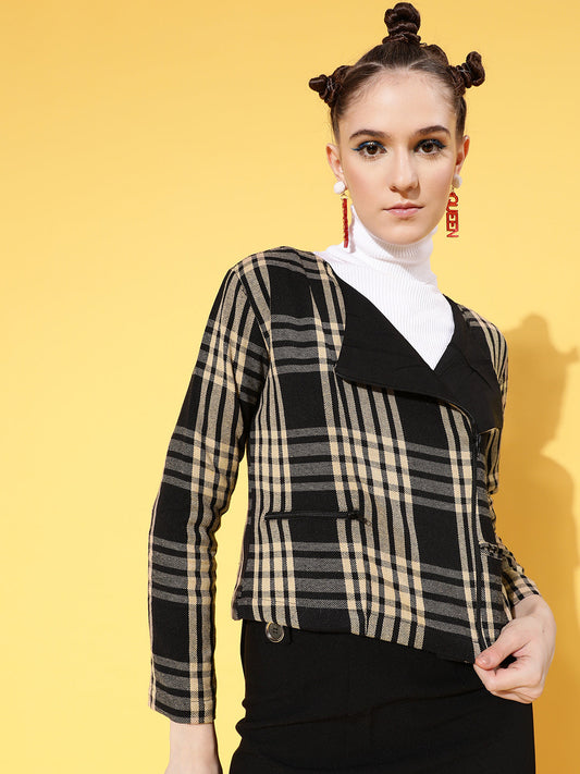 Brown Flannel Check Biker Jacket-SASSAFRAS