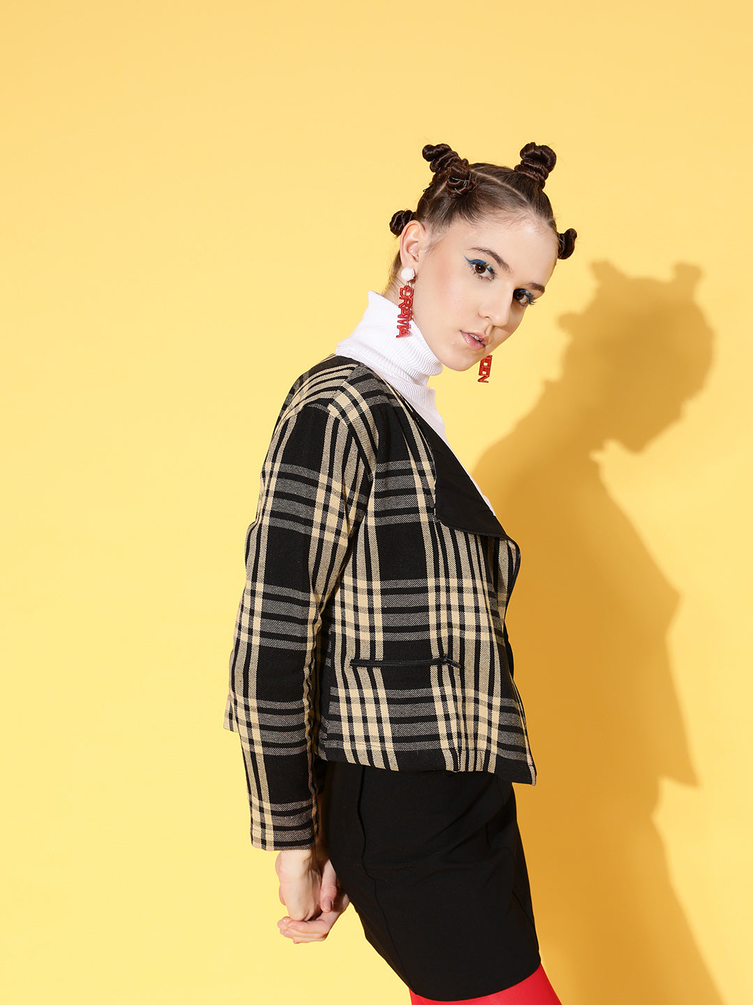 Brown Flannel Check Biker Jacket-SASSAFRAS