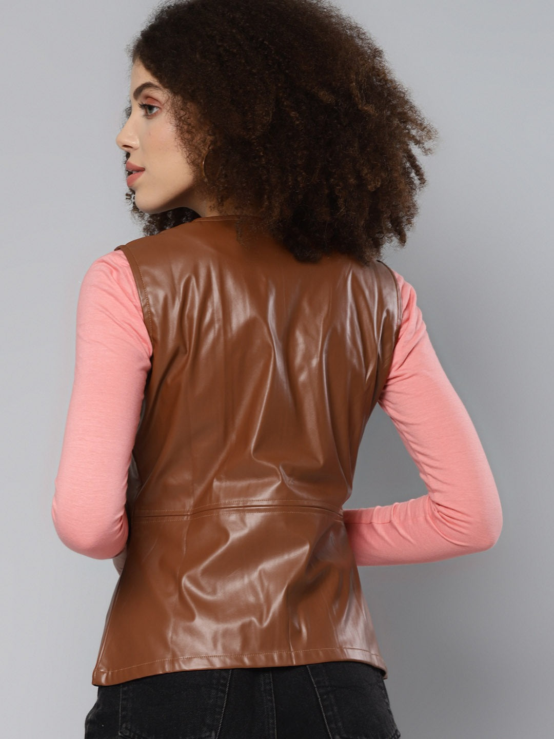 Women Brown Sleeveless Jacket