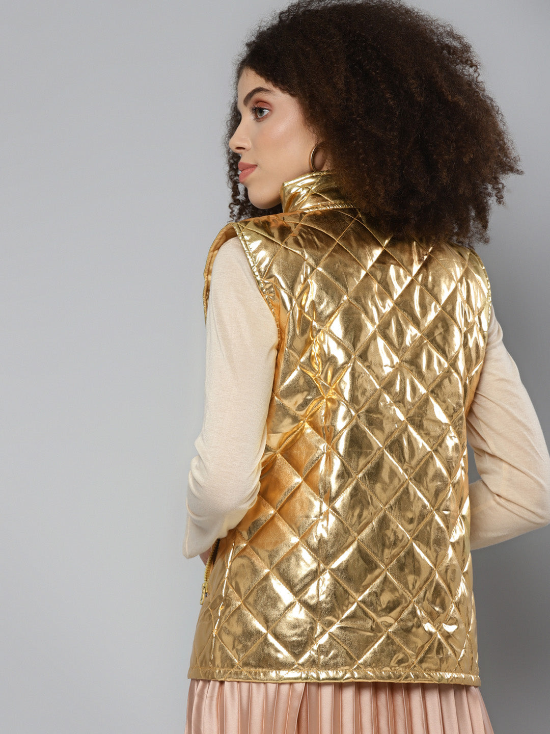 Women Gold Metalica Puffer Jacket