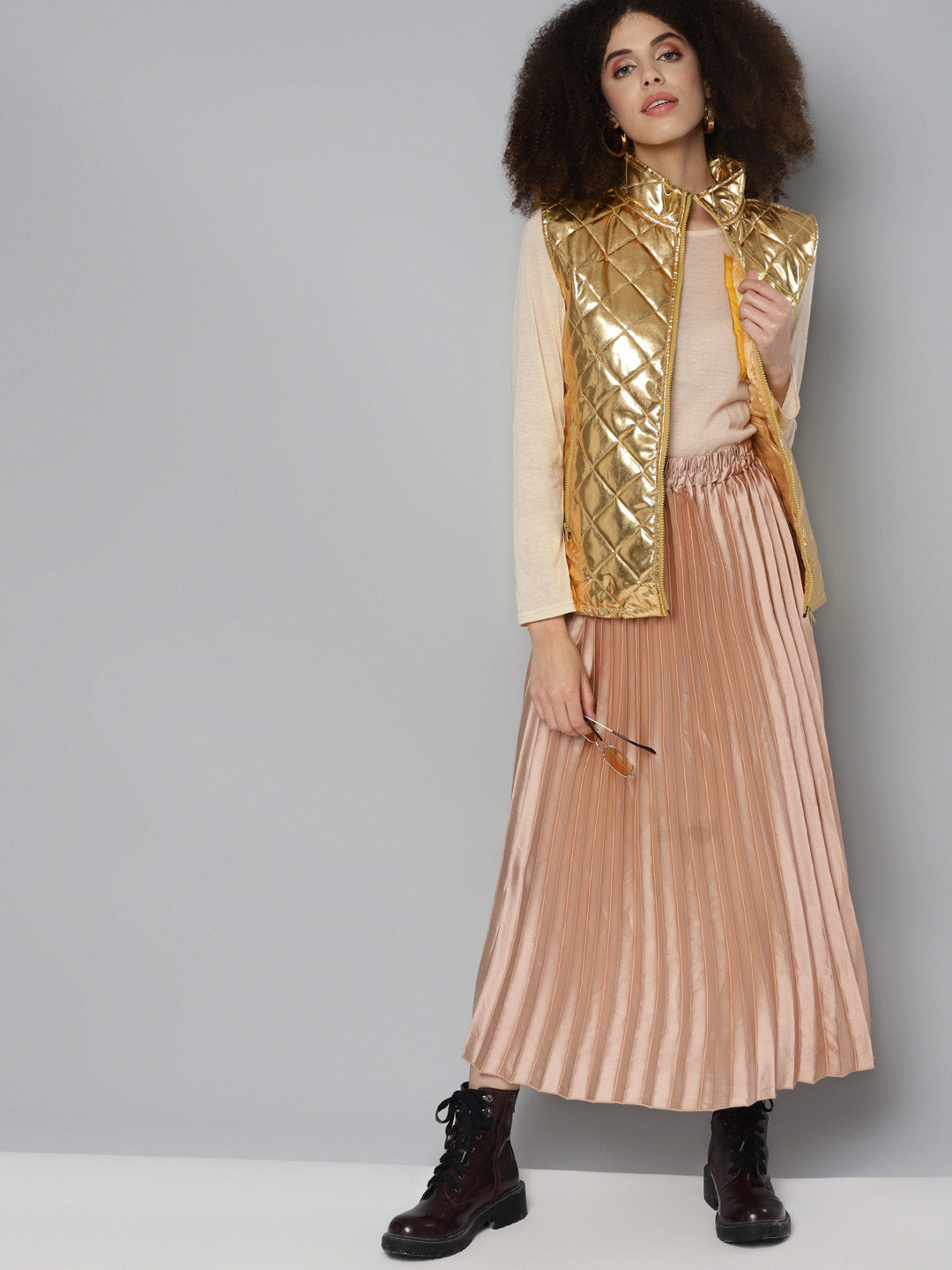Women Gold Metalica Puffer Jacket