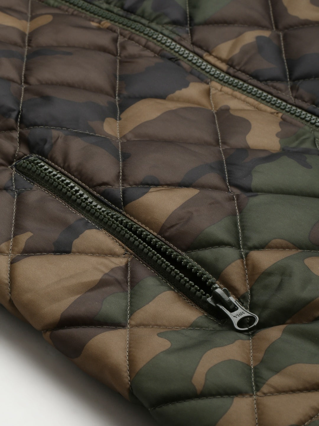Women Green Camouflage Sleeveless Jacket