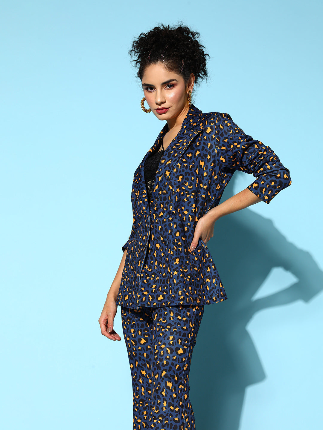 Navy Cheetah Scuba Double Breasted Blazer -SASSAFRAS