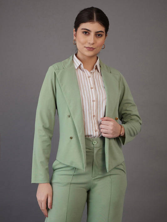 Green Notch Collar Single-Breasted Blazer-SASSAFRAS worklyf