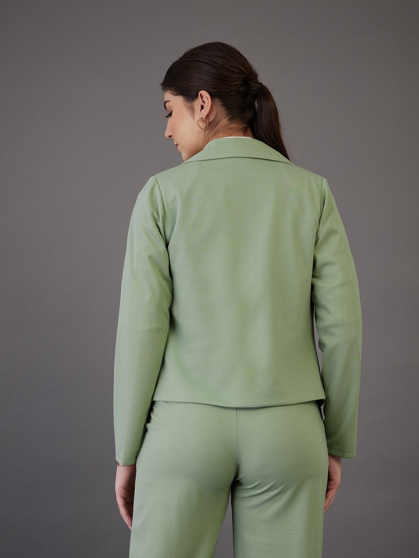 Green Notch Collar Single-Breasted Blazer-SASSAFRAS worklyf