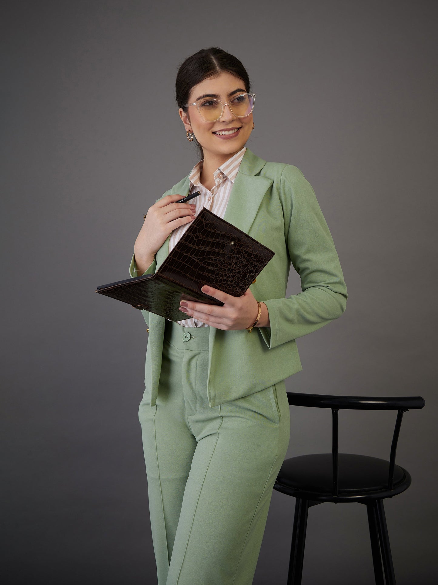 Green Notch Collar Single-Breasted Blazer-SASSAFRAS worklyf