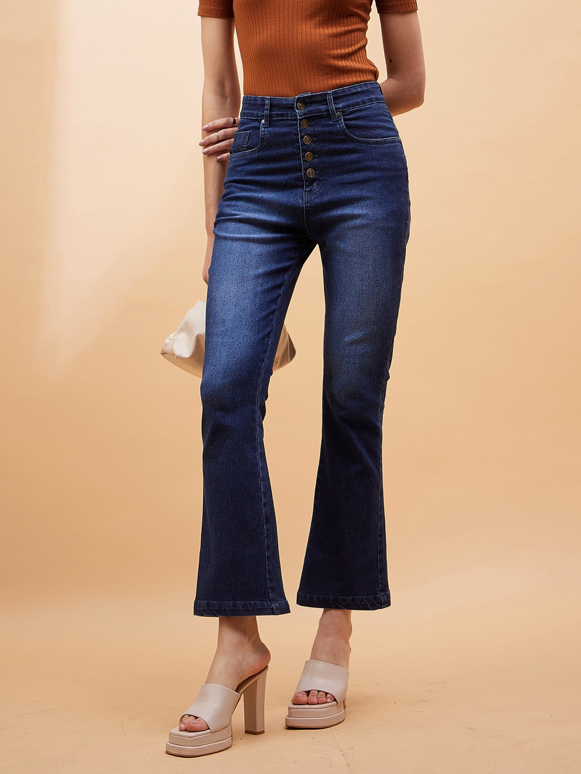 Navy Blue Boot Cut Mid Rise Jeans-SASSAFRAS BASICS