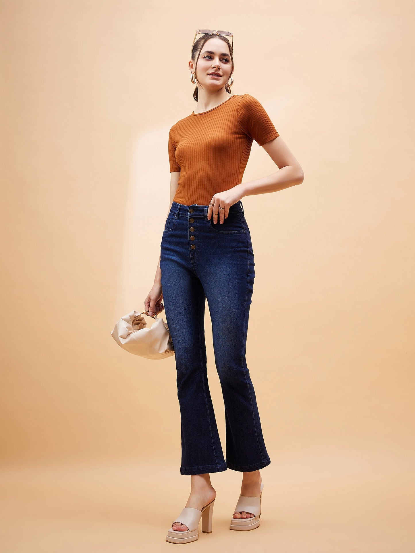 Navy Blue Boot Cut Mid Rise Jeans-SASSAFRAS BASICS