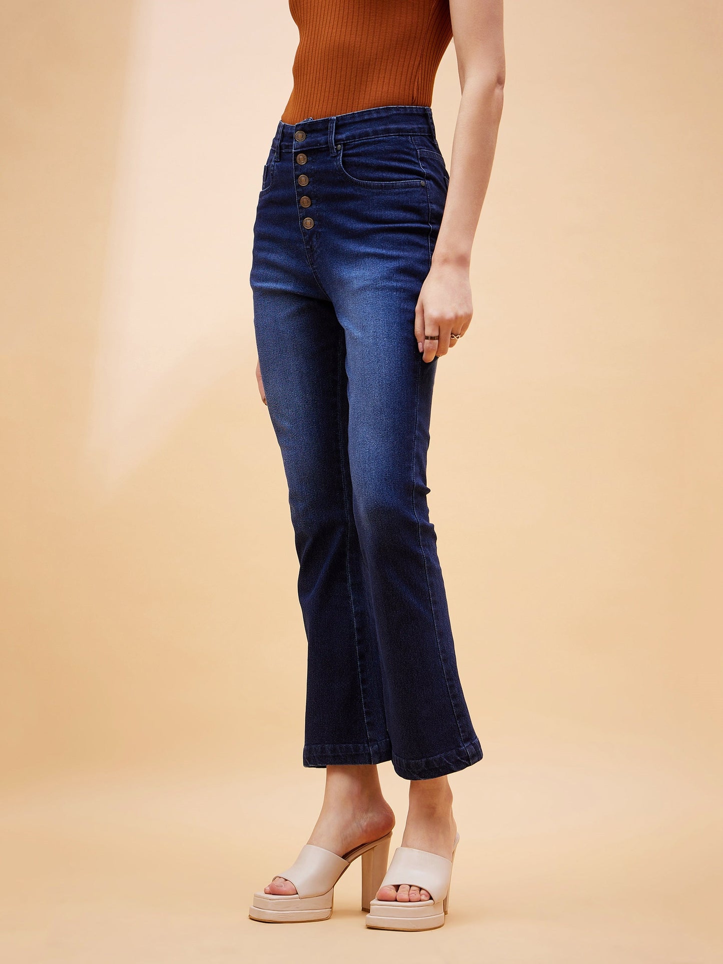 Navy Blue Boot Cut Mid Rise Jeans-SASSAFRAS BASICS