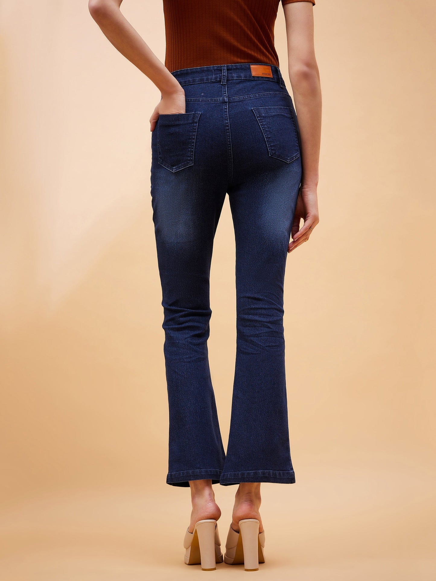 Navy Blue Boot Cut Mid Rise Jeans-SASSAFRAS BASICS