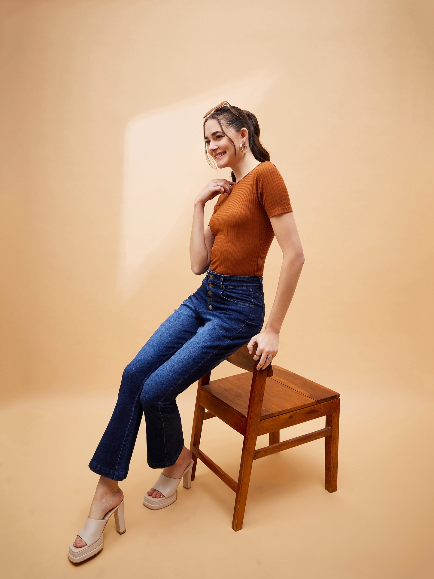 Navy Blue Boot Cut Mid Rise Jeans-SASSAFRAS BASICS