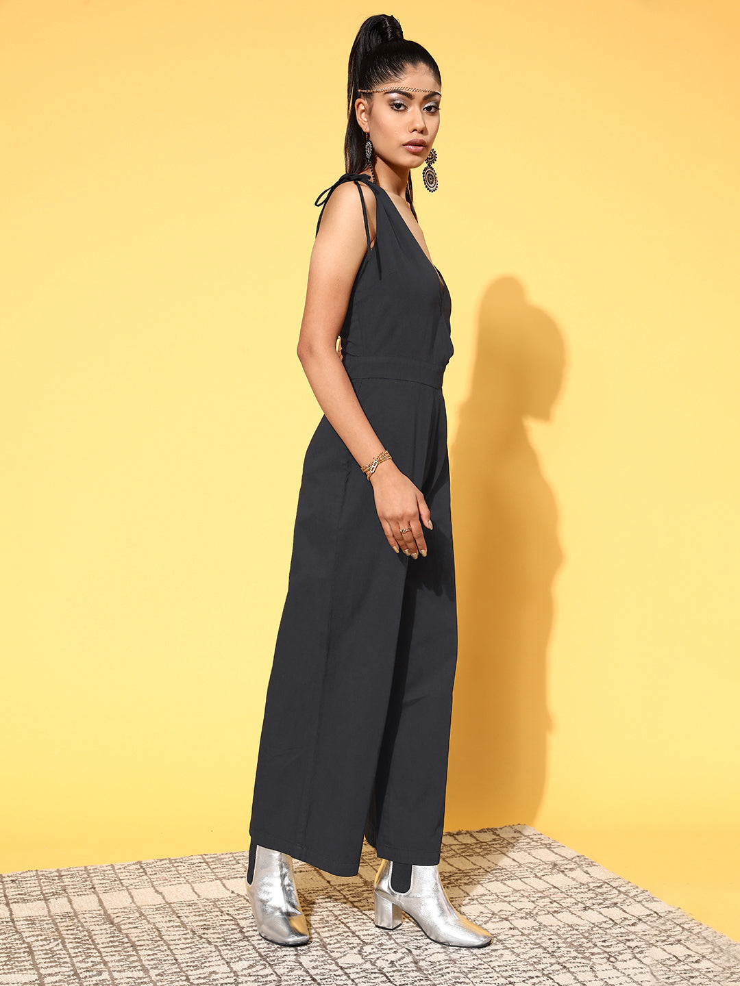Women Black One Side Strap Jumpsuit