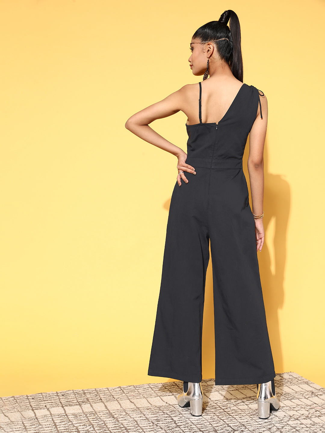 Women Black One Side Strap Jumpsuit