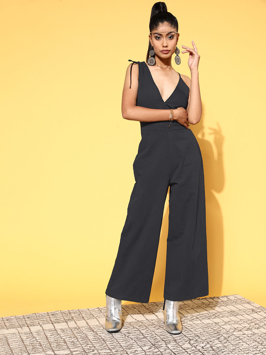 Women Black One Side Strap Jumpsuit
