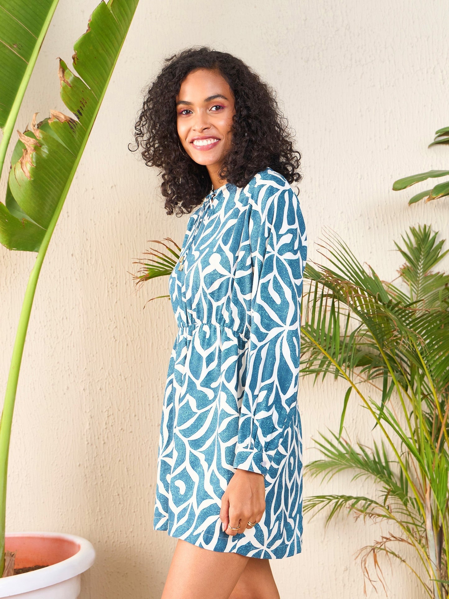 Teal Abstract Print Front Keyhole Romper-SASSAFRAS