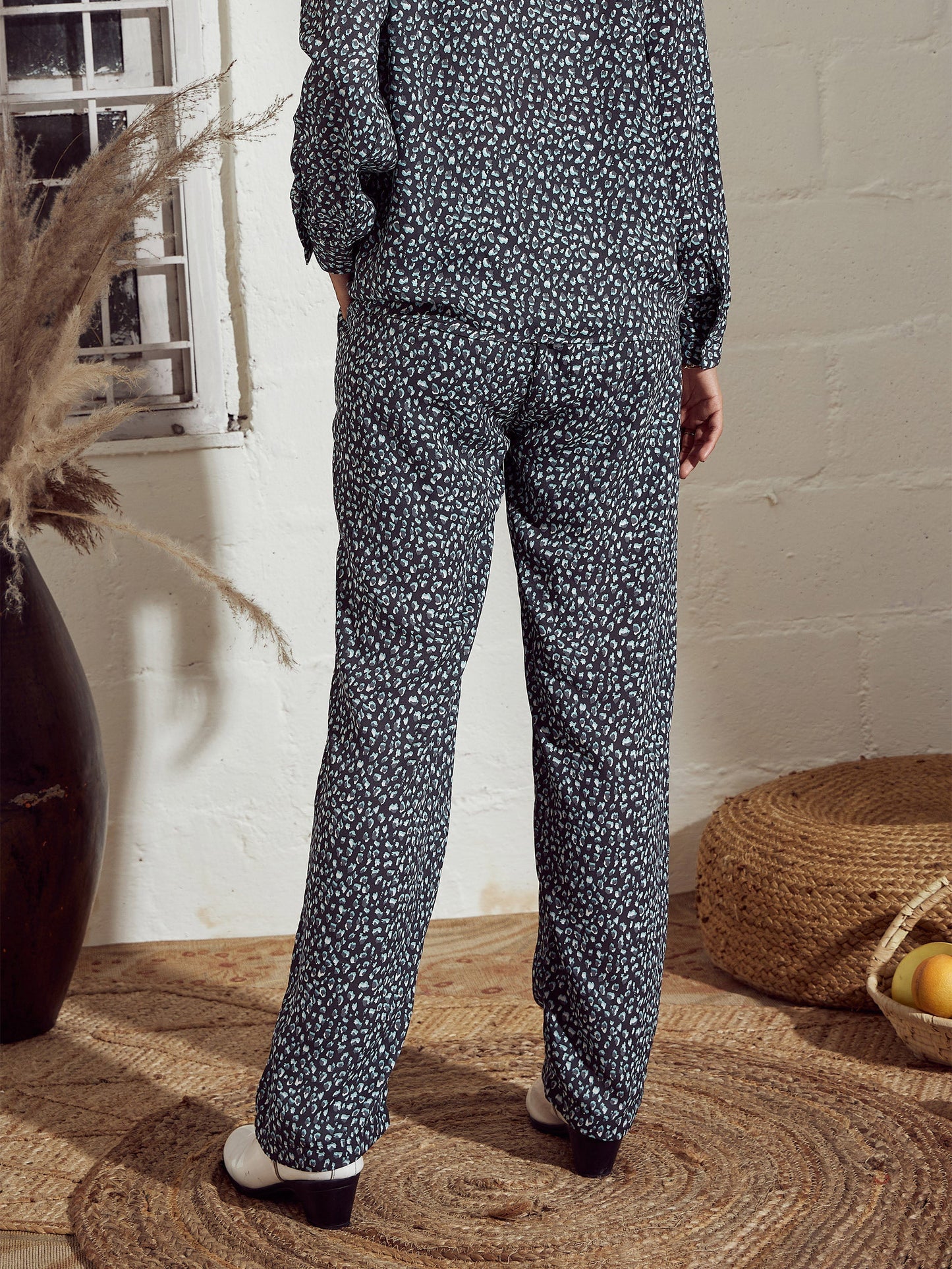 Grey Animal Straight Pants-SASSAFRAS