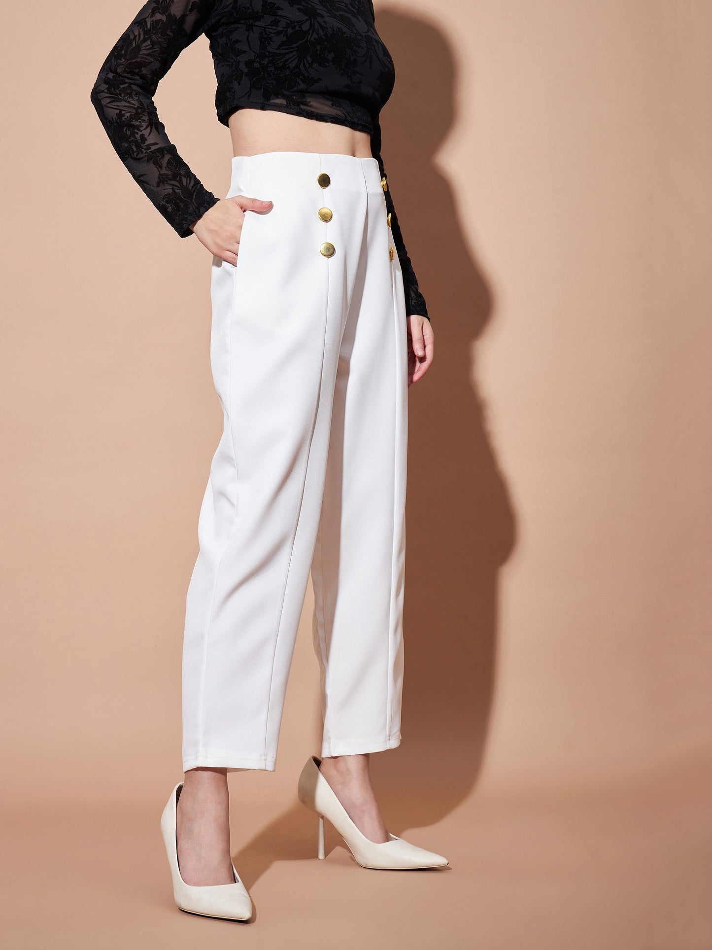 White Front Darted Balloon Fit Pants-SASSAFRAS BASICS