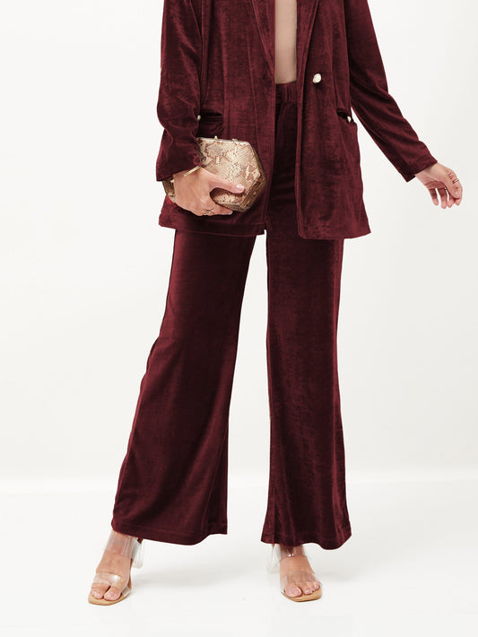 Maroon Velvet Bell Bottom Pants-SASSAFRAS