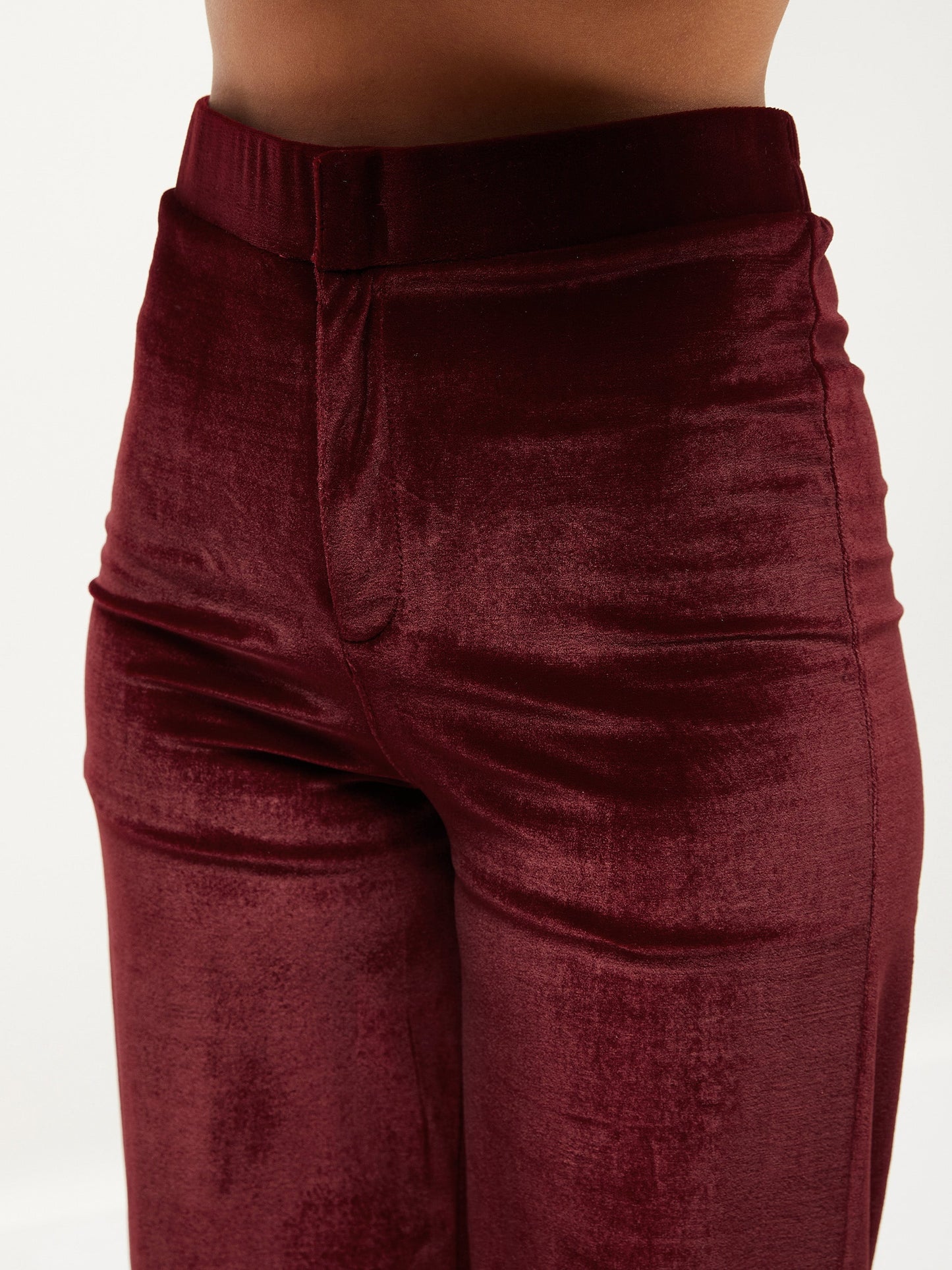 Maroon Velvet Bell Bottom Pants-SASSAFRAS