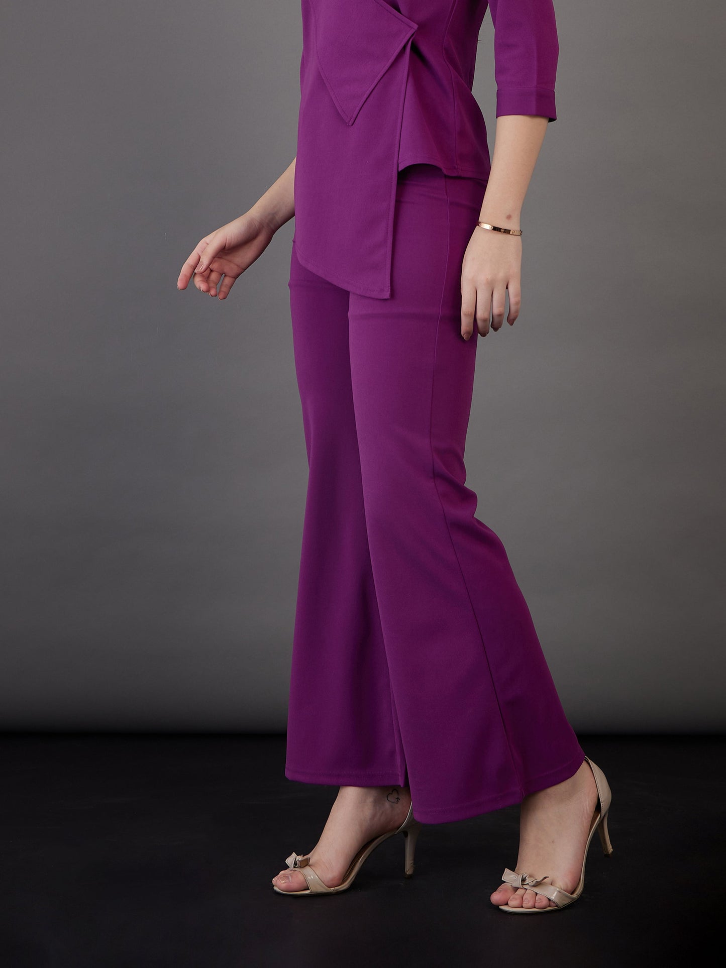 Purple Knitted Bell Bottom Pants-SASSAFRAS worklyf
