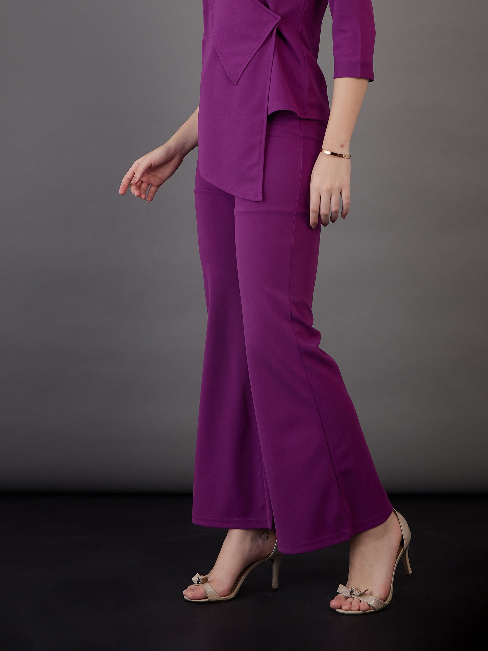 Purple Knitted Bell Bottom Pants-SASSAFRAS worklyf