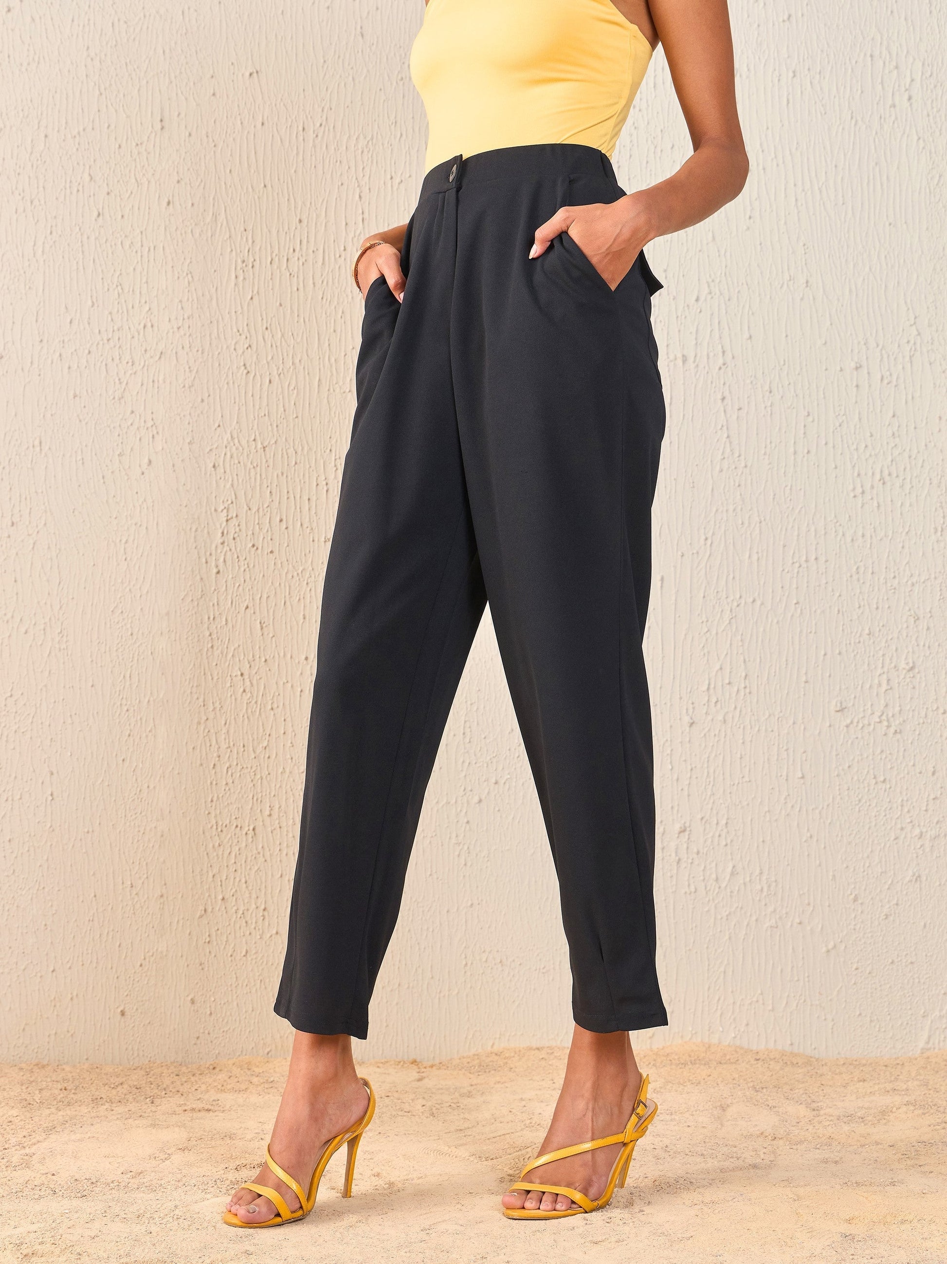 Black Back Flap Pocket Tapered Pants-SASSAFRAS