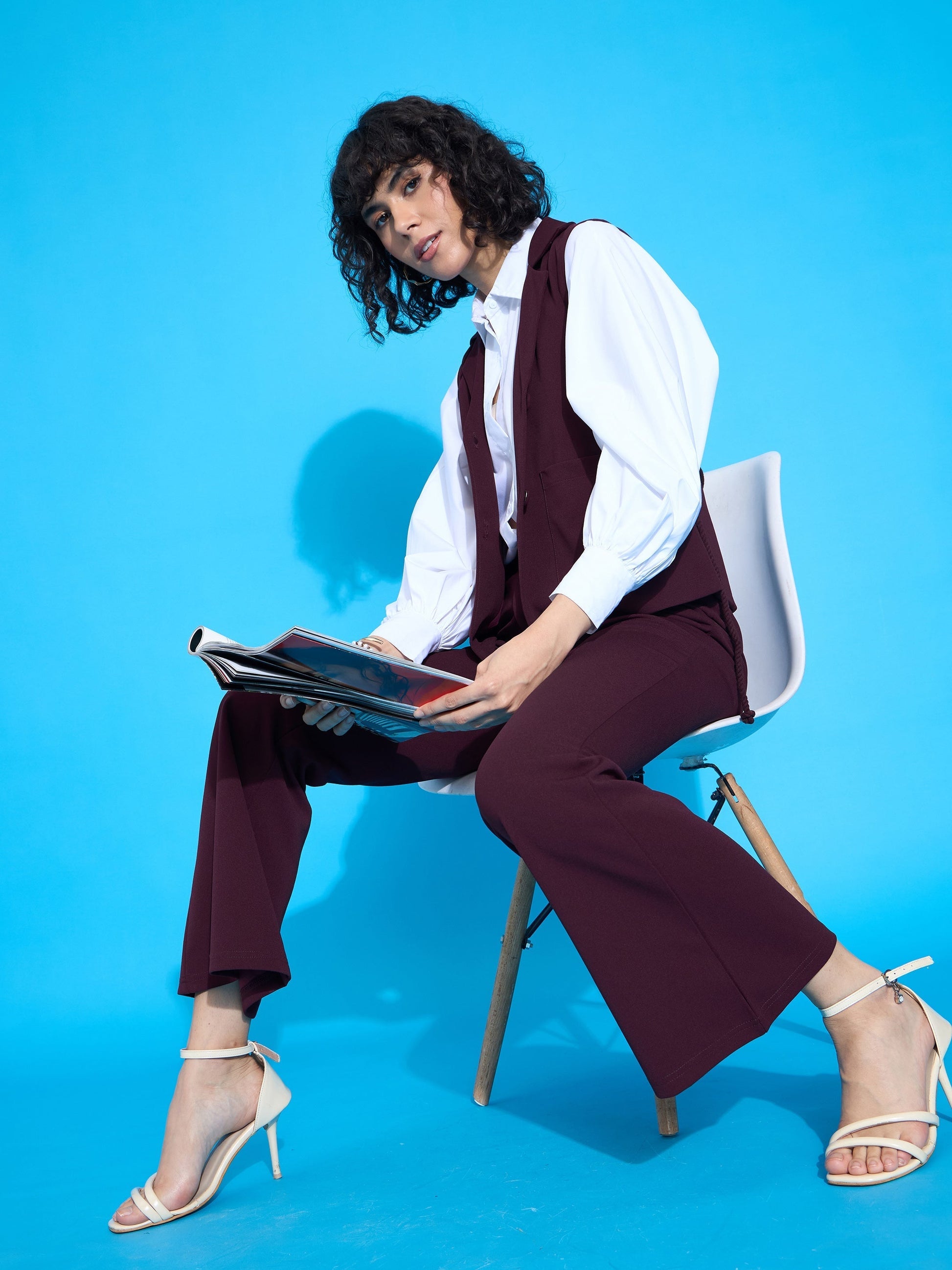Burgundy Bell Bottom Slim Pants-SASSAFRAS worklyf