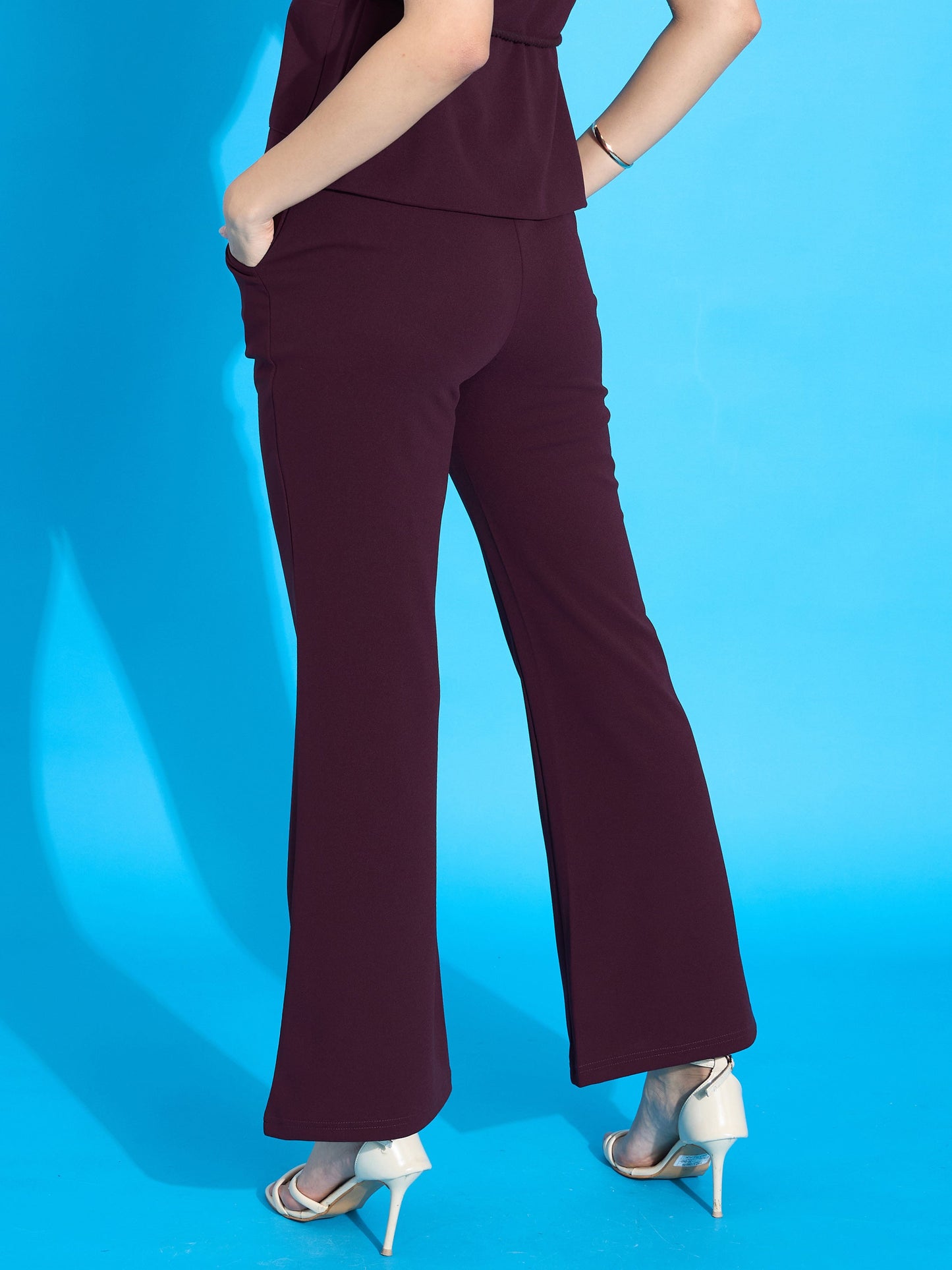 Burgundy Bell Bottom Slim Pants-SASSAFRAS worklyf
