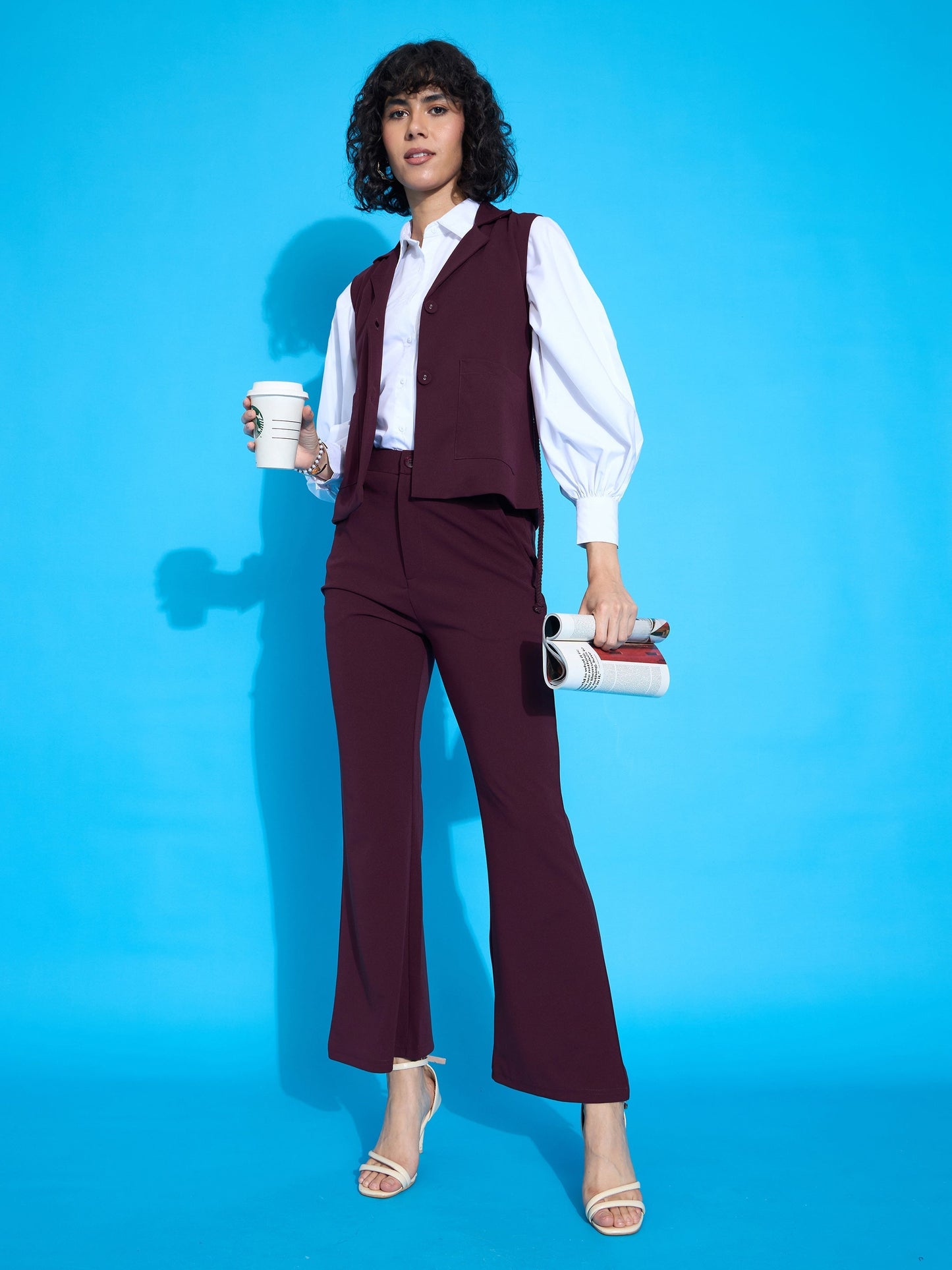 Burgundy Bell Bottom Slim Pants-SASSAFRAS worklyf