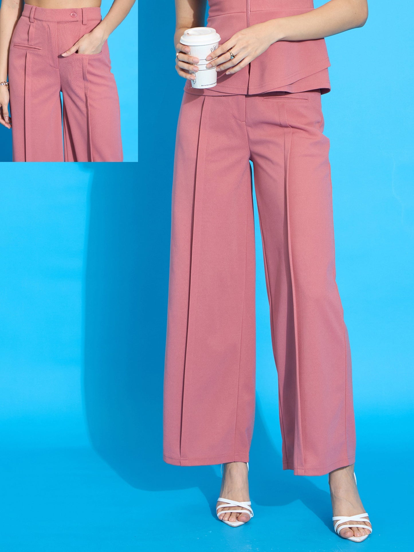 Peach Front Pleated Straight Fit Trousers-SASSAFRAS worklyf