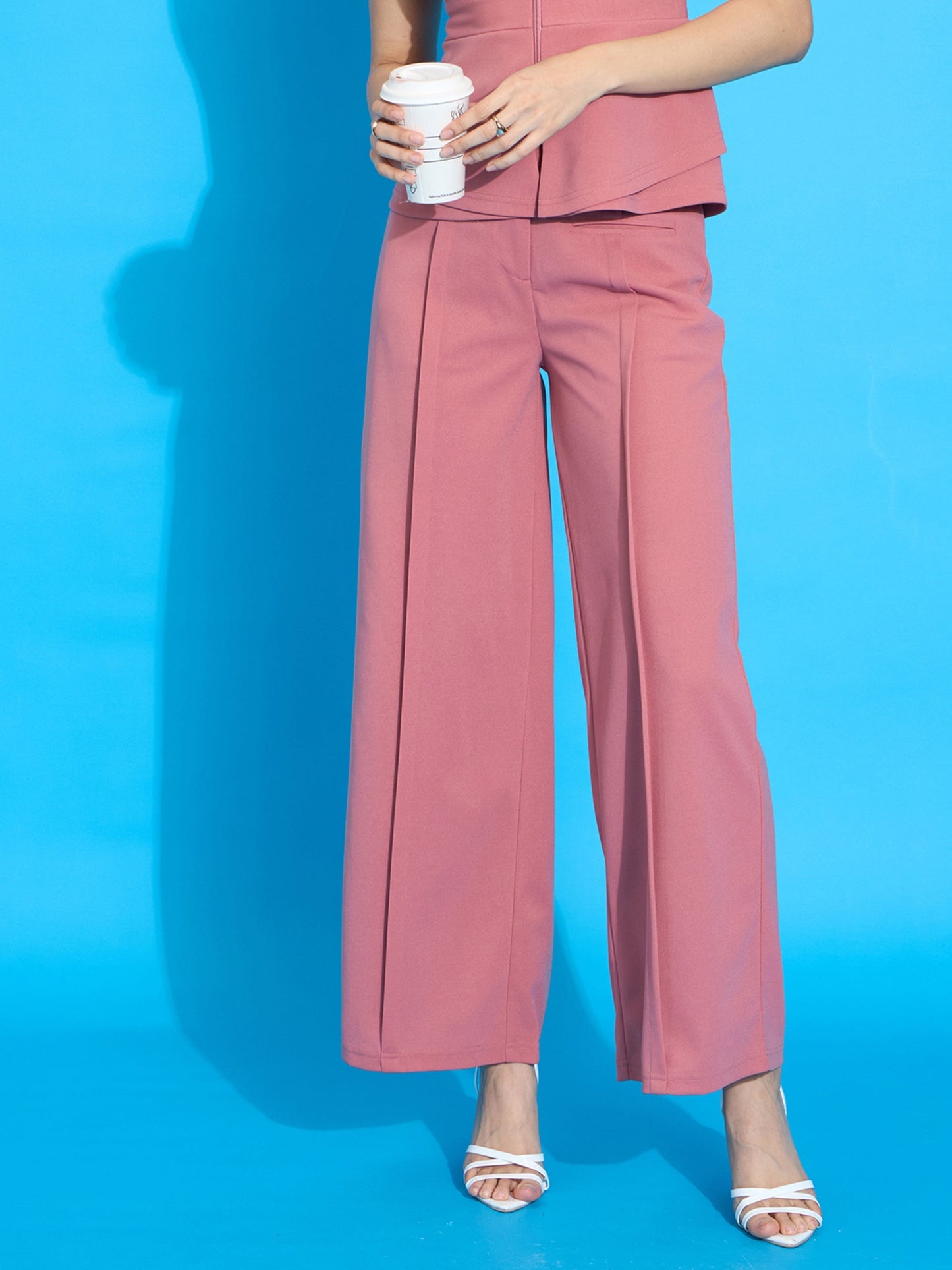 Peach Front Pleated Straight Fit Trousers-SASSAFRAS worklyf