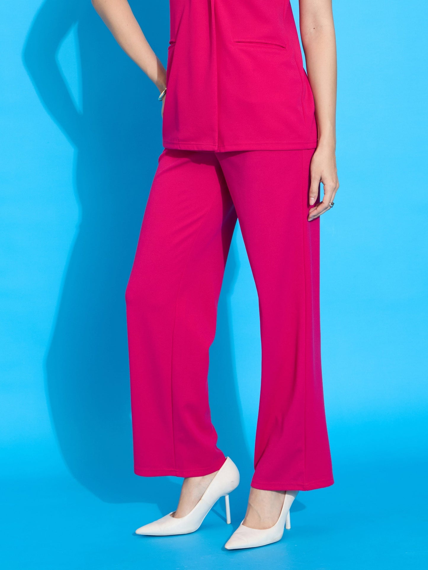 Fuchsia Pleated Straight Pants-SASSAFRAS worklyf