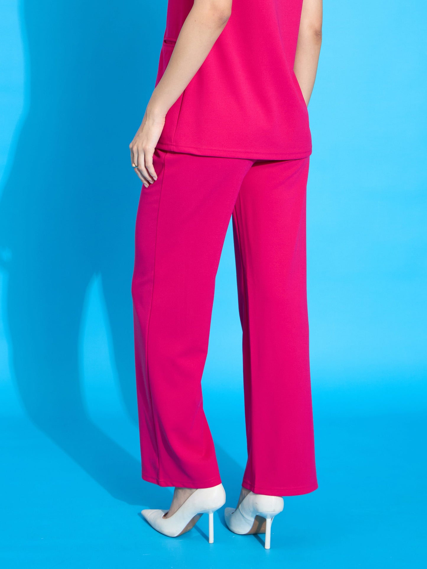 Fuchsia Pleated Straight Pants-SASSAFRAS worklyf