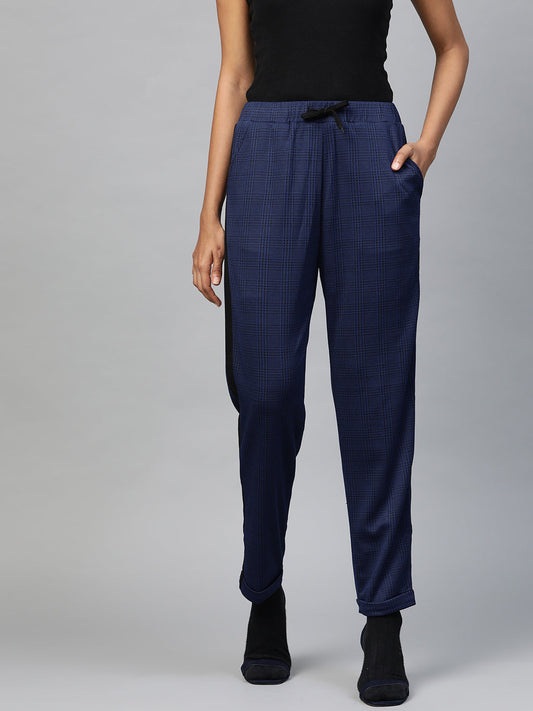 Navy Check Side Tape Jacquard Pants-Pants-SASSAFRAS