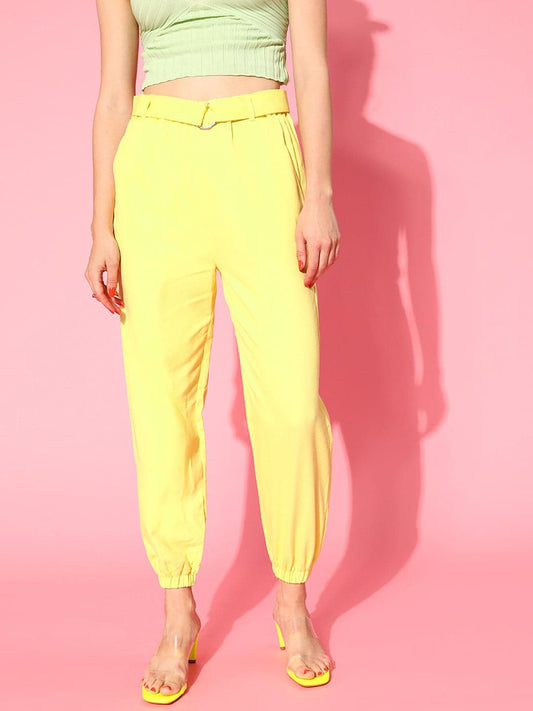 Women Yellow Belted Joggers-Cargos-SASSAFRAS