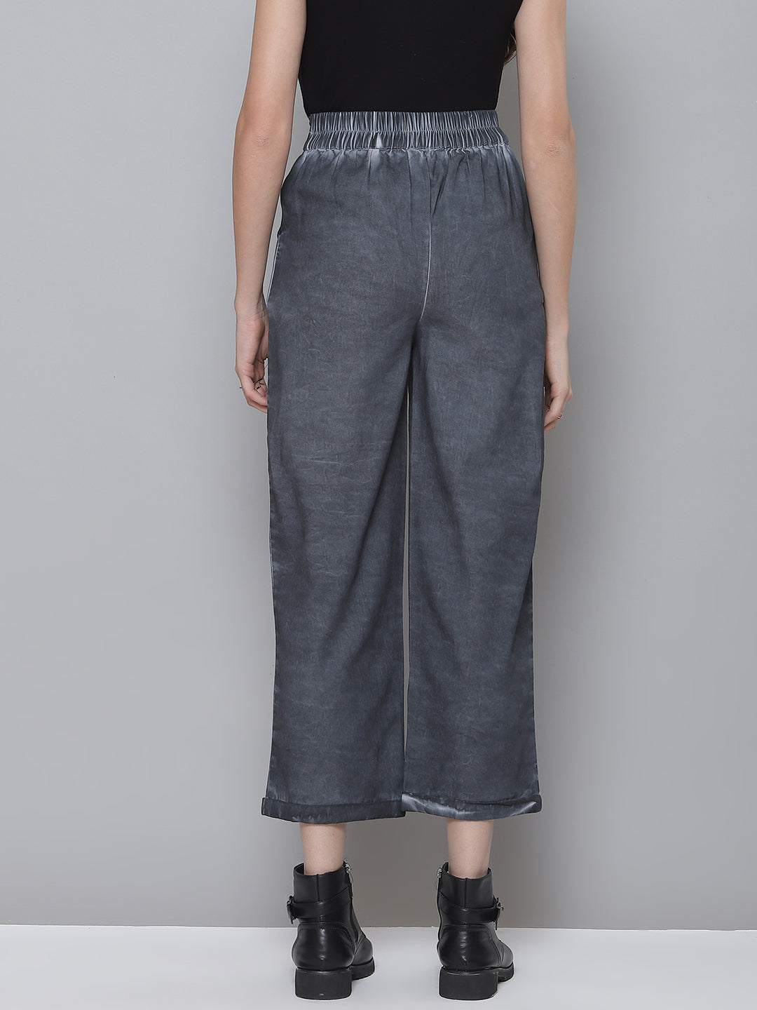 Charcoal Grey Twill Pigment Wash Straight Pants