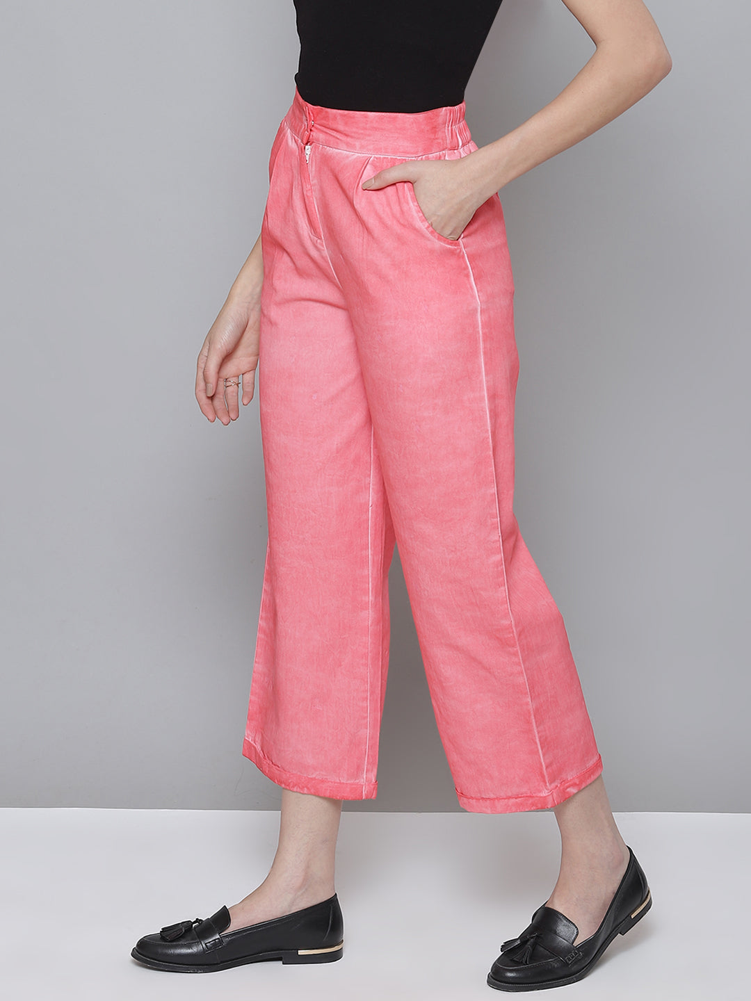 Pink Twill Pigment Wash Straight Pants