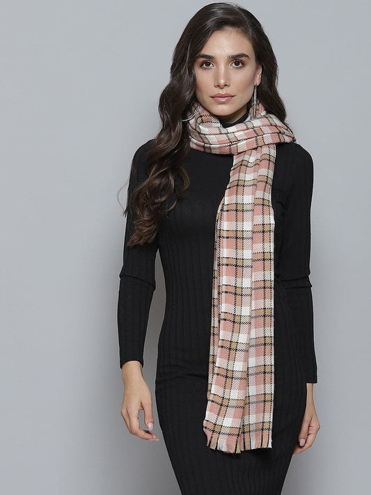 Brown & Black Polyester Check Stole-Scarves & Stoles-SASSAFRAS